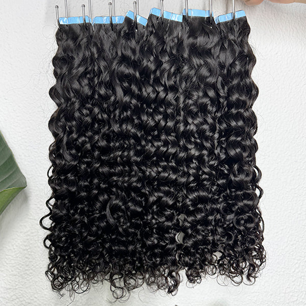 Water Wavy Curly Tape in Hair Extensions